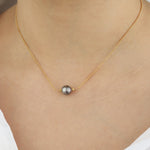 1 Tahitian Pearl Nugget Necklace 22k Gold Vermeil, Grey Pearl