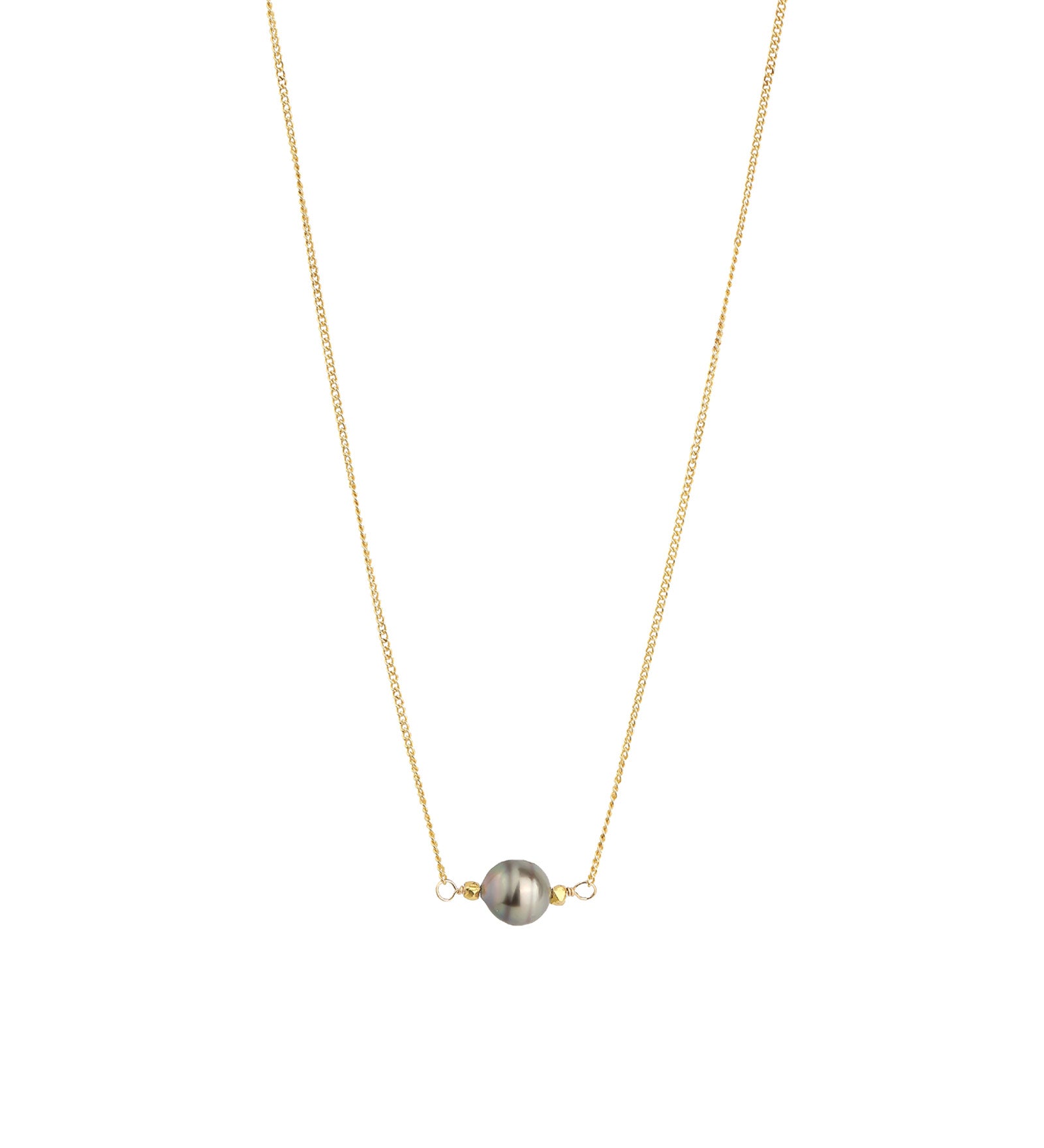 1 Tahitian Pearl Nugget Necklace 22k Gold Vermeil, Grey Pearl