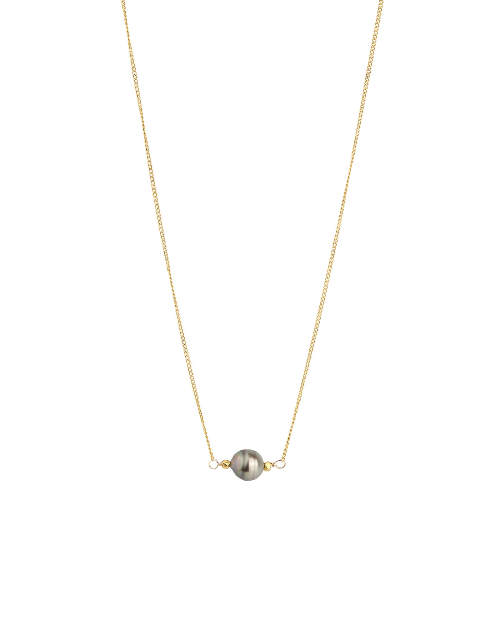 1 Tahitian Pearl Nugget Necklace 22k Gold Vermeil, Grey Pearl