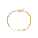 3 Teardrop CZ 2 Chain Bracelet 22k Gold Vermeil, Cubic Zirconia