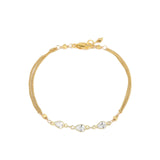 3 Teardrop CZ 2 Chain Bracelet 22k Gold Vermeil, Cubic Zirconia