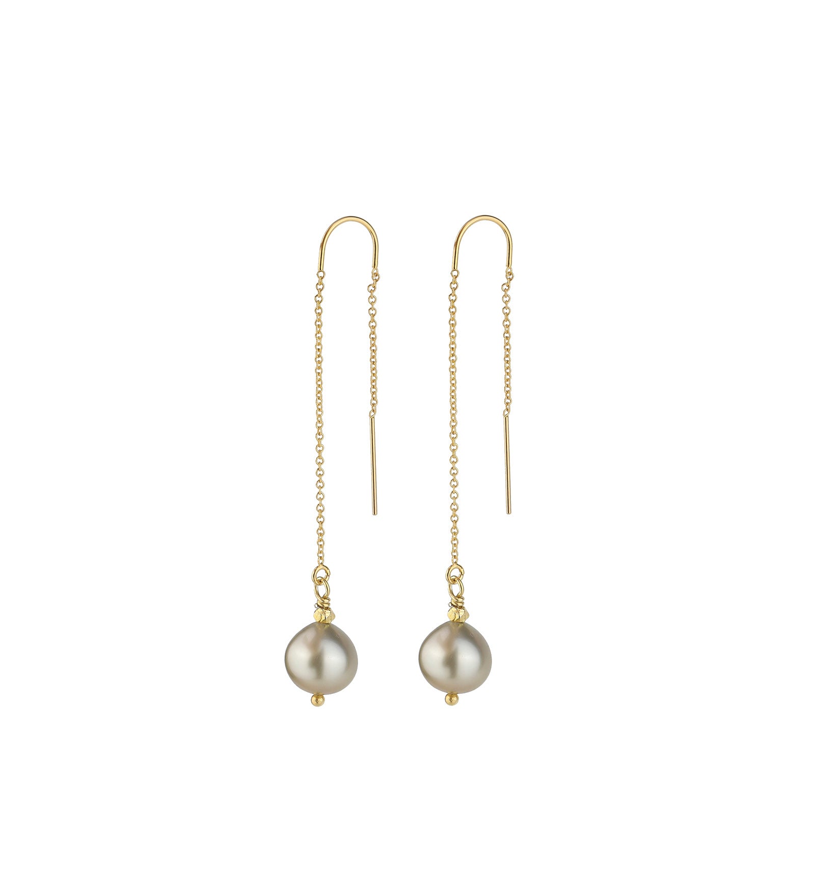 Long Chain T Pearl Threaders 22k Gold Vermeil, Grey Pearl