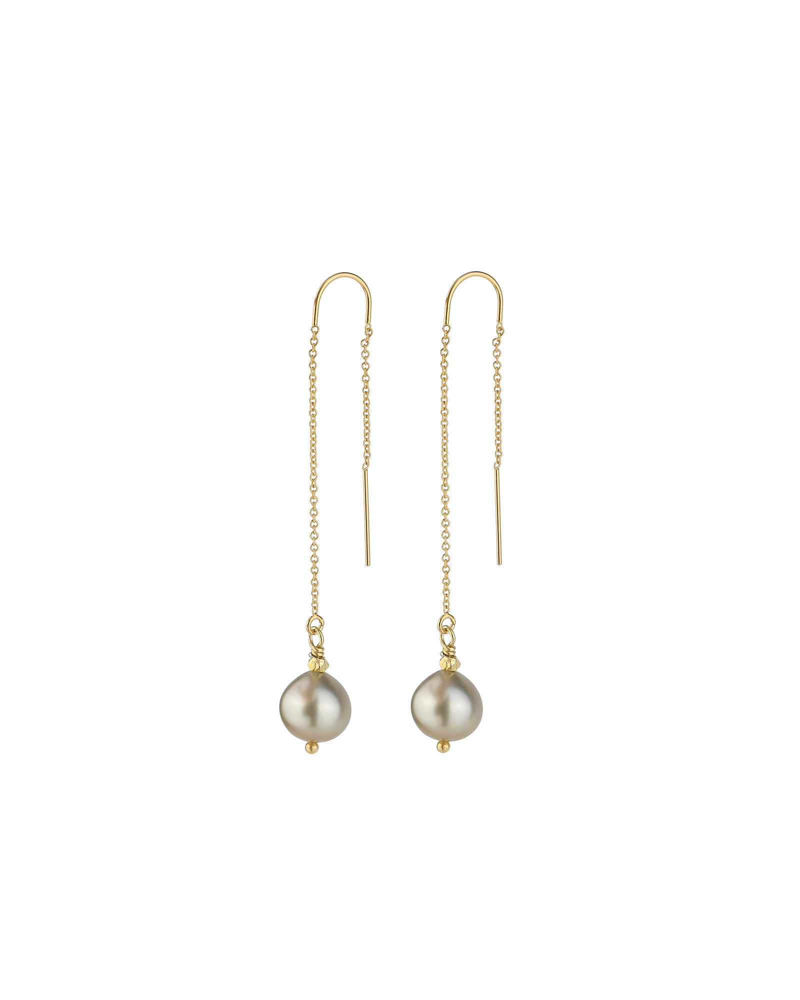 Long Chain T Pearl Threaders 22k Gold Vermeil, Grey Pearl