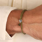 Scosha Men-Signature Bracelet-Bracelets-Sterling Silver, Olive Waxed Nylon-Blue Ruby Jewellery-Vancouver Canada