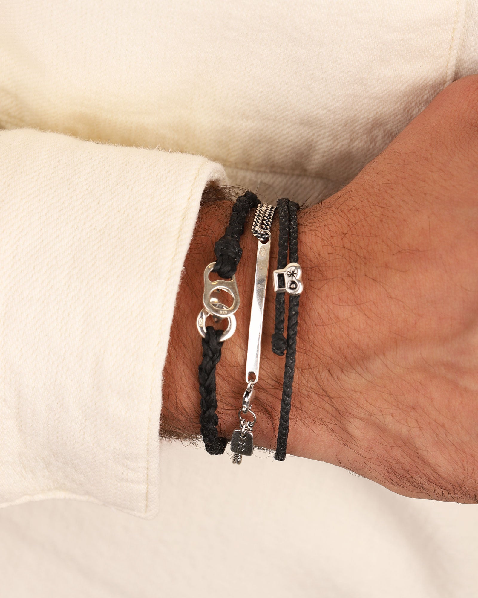 Scosha Men-Signature Bracelet-Bracelets-Sterling Silver, Black Waxed Nylon-Blue Ruby Jewellery-Vancouver Canada