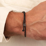 Scosha Men-Signature Bracelet-Bracelets-Oxidized Sterling Silver, Black Waxed Nylon-Blue Ruby Jewellery-Vancouver Canada