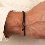 Scosha Men-Signature Bracelet-Bracelets-Oxidized Sterling Silver, Black Waxed Nylon-Blue Ruby Jewellery-Vancouver Canada