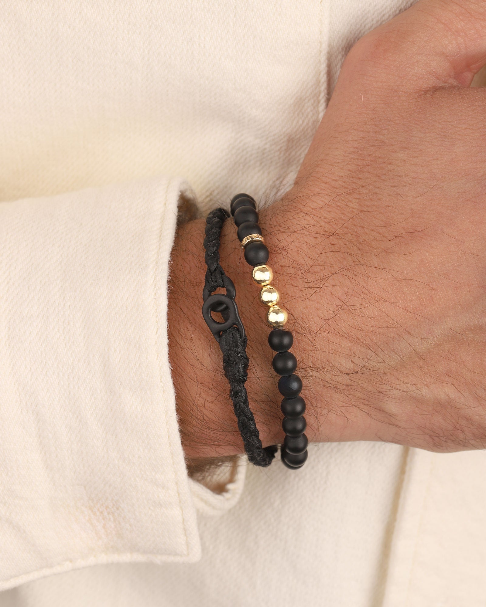 Single Wrap Bracelet Matte Black, Black Waxed Nylon