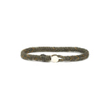 Classic Fishtail Button Bracelet Sterling Silver, Army Fleck Waxed Nylon