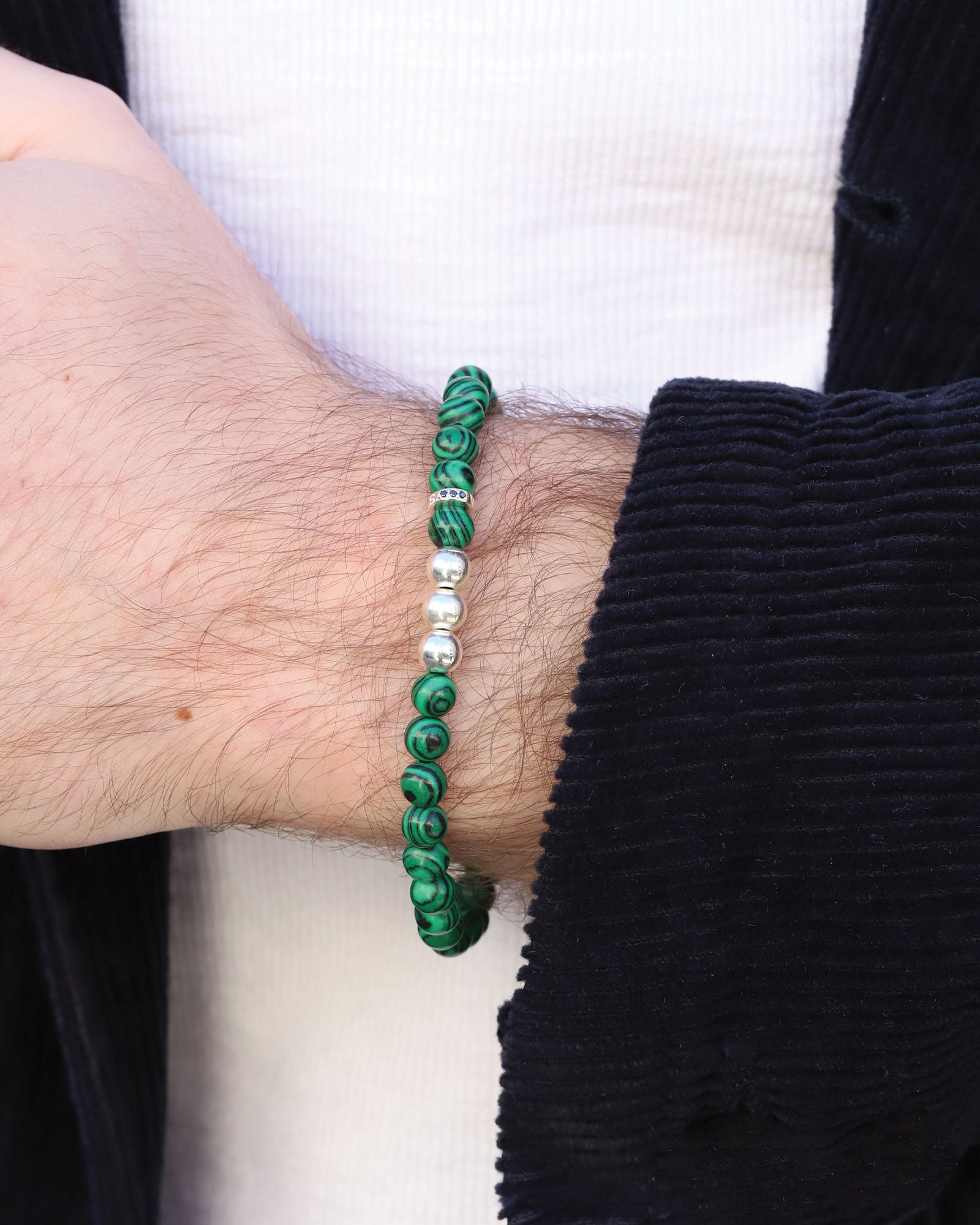 Bondi Bracelet Sterling Silver, Malachite / 7.5"