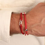 Signature Bracelet Sterling Silver, Fire Red Waxed Nylon