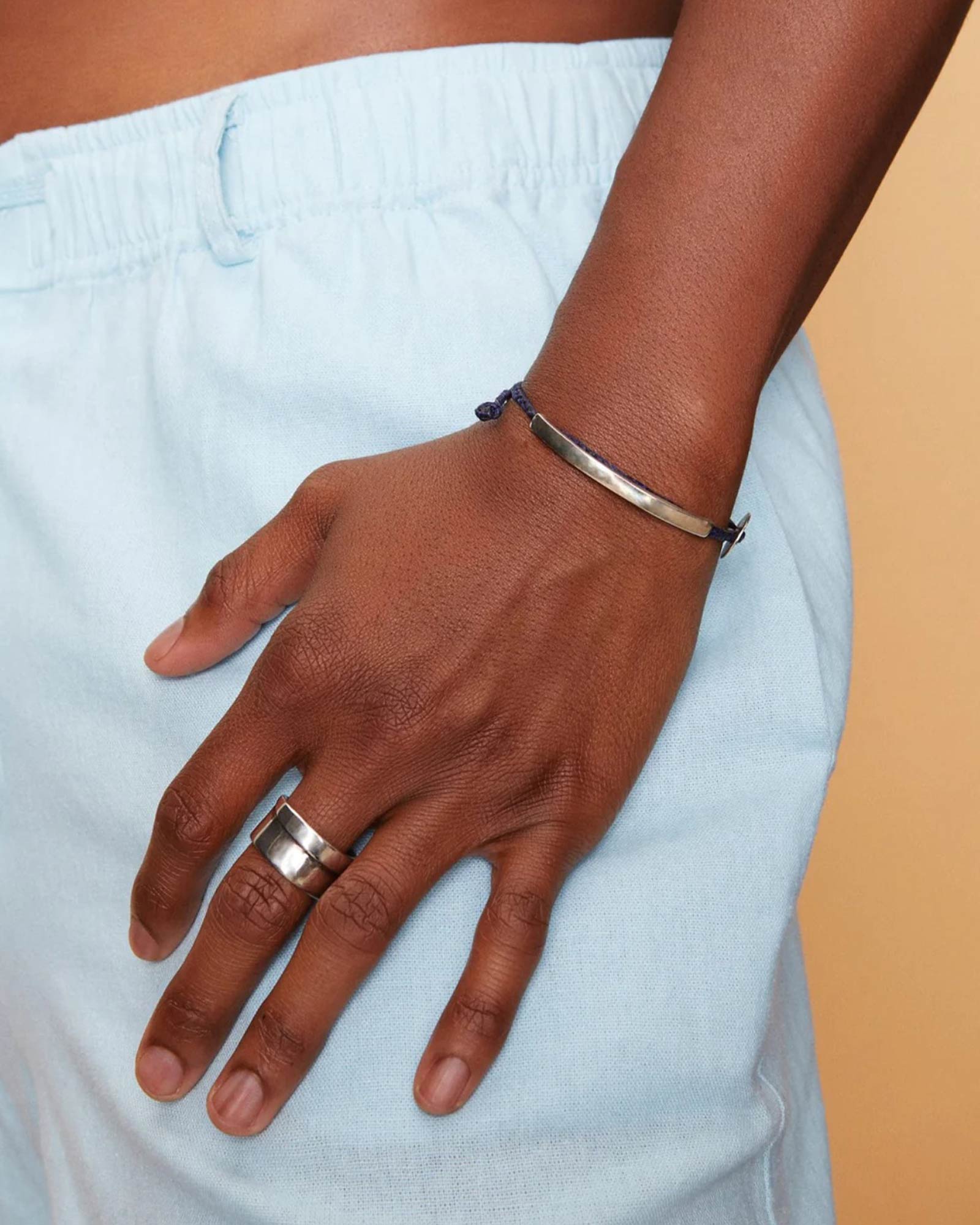 ID Signature Bracelet Sterling Silver, Indigo Waxed Nylon