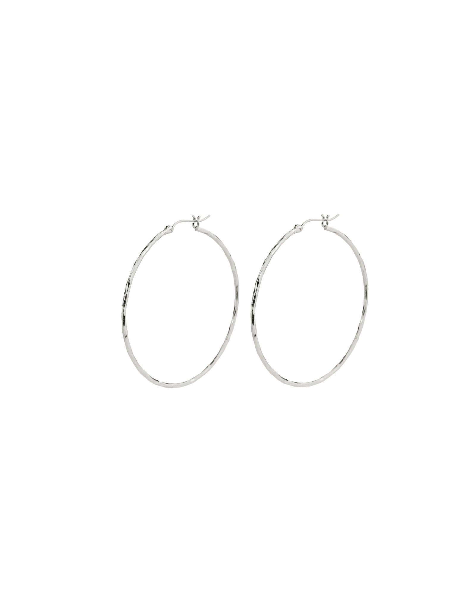 Tashi-Hammered Hoops I 55mm-Earrings-Hammered Sterling Silver-Blue Ruby Jewellery-Vancouver Canada