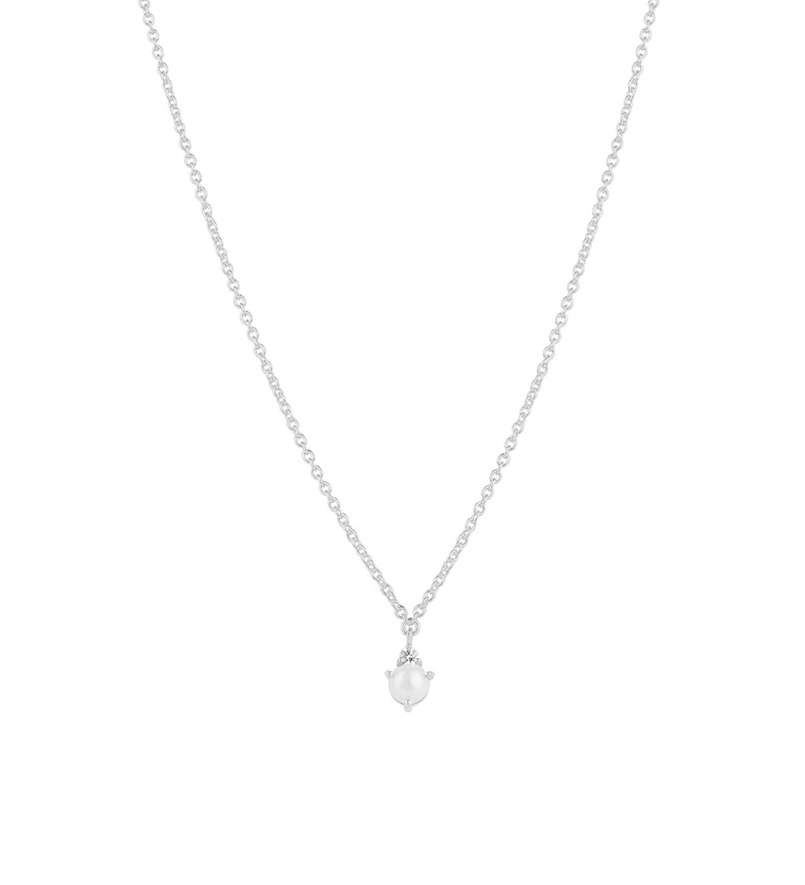 Tashi-Pearl + CZ Necklace-Necklaces-Sterling Silver, White Pearl, Cubic Zirconia-Blue Ruby Jewellery-Vancouver Canada