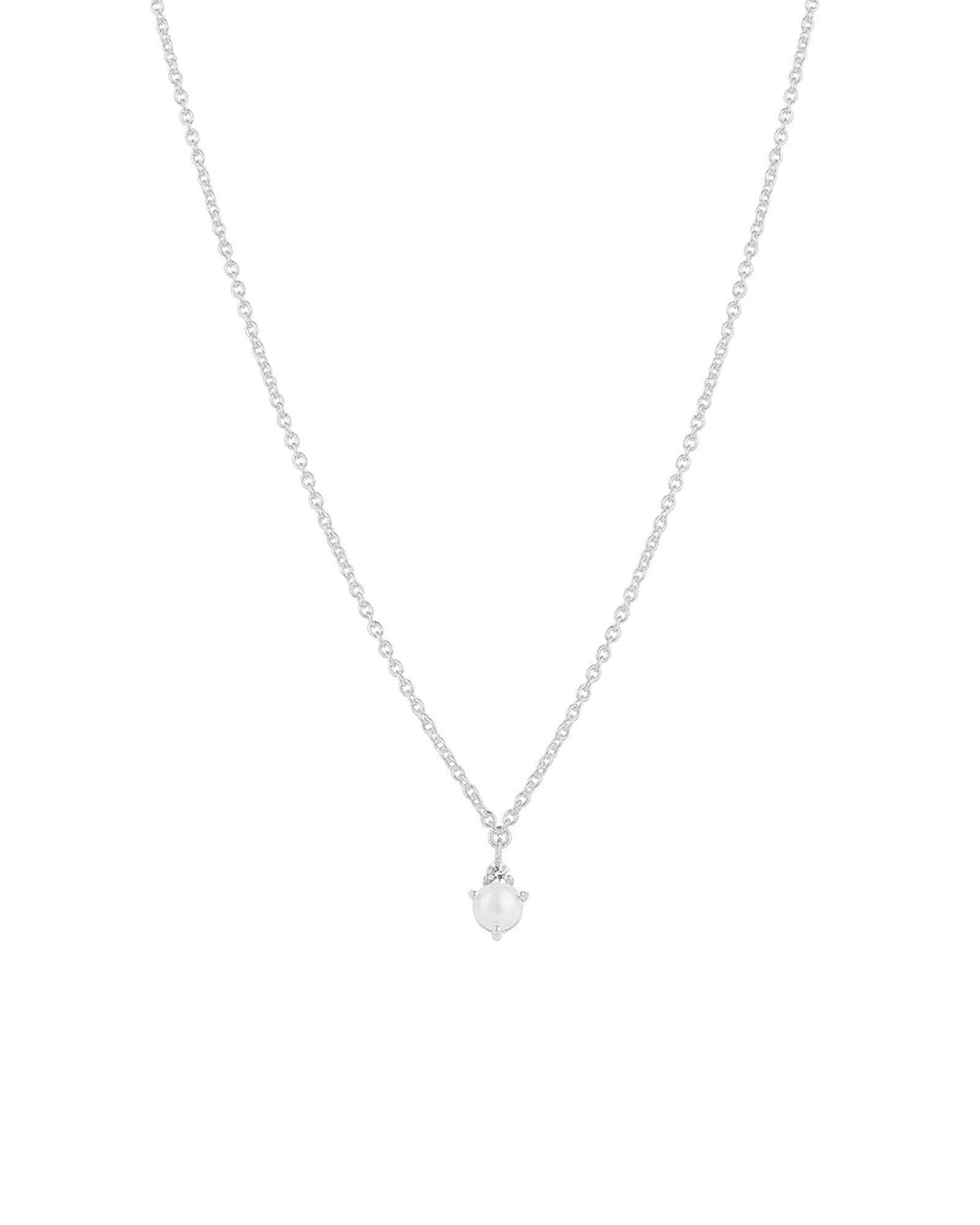 Tashi-Pearl + CZ Necklace-Necklaces-Sterling Silver, White Pearl, Cubic Zirconia-Blue Ruby Jewellery-Vancouver Canada