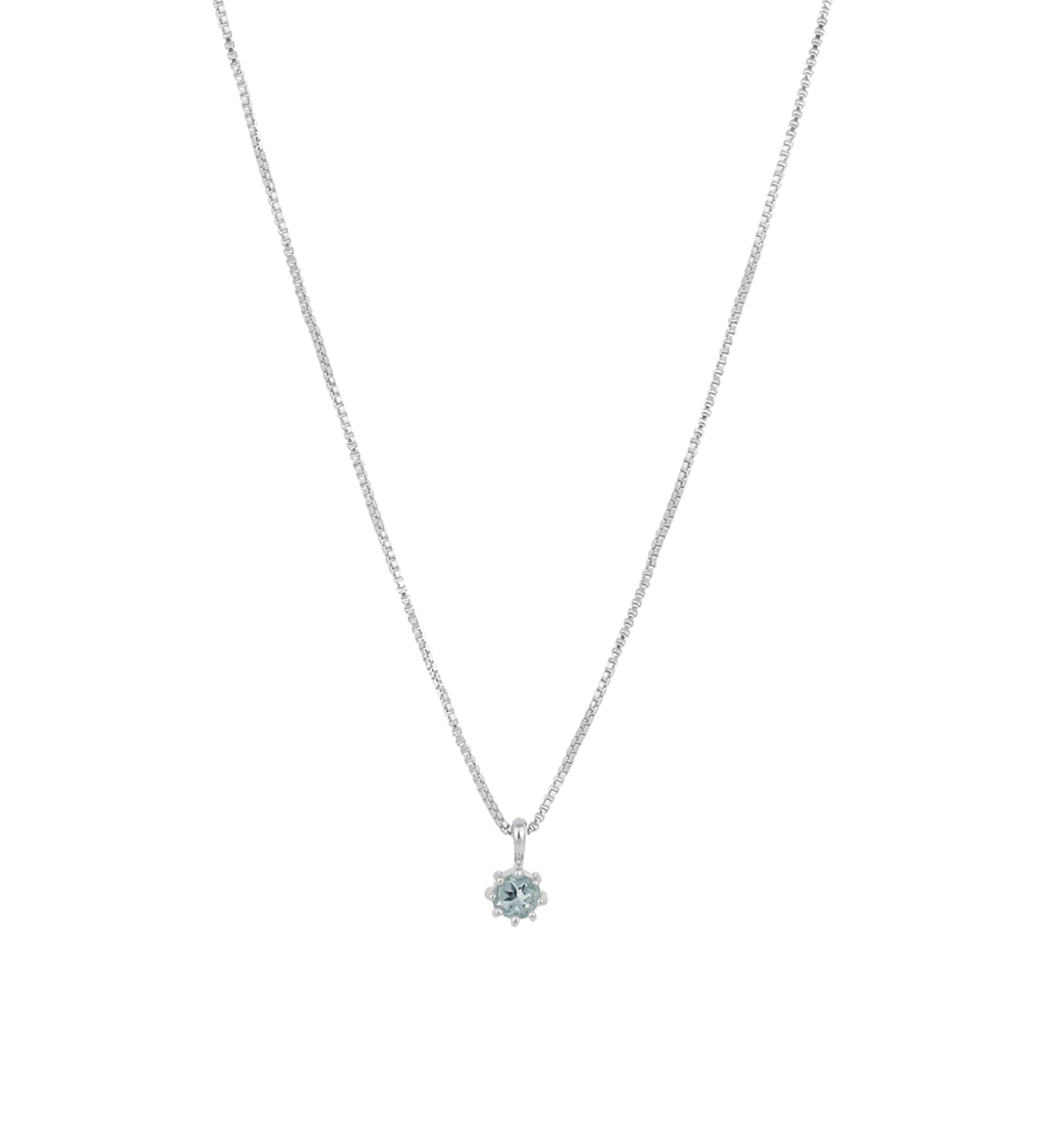 Round Aquamarine 8 Prong Necklace Sterling Silver, Aquamarine