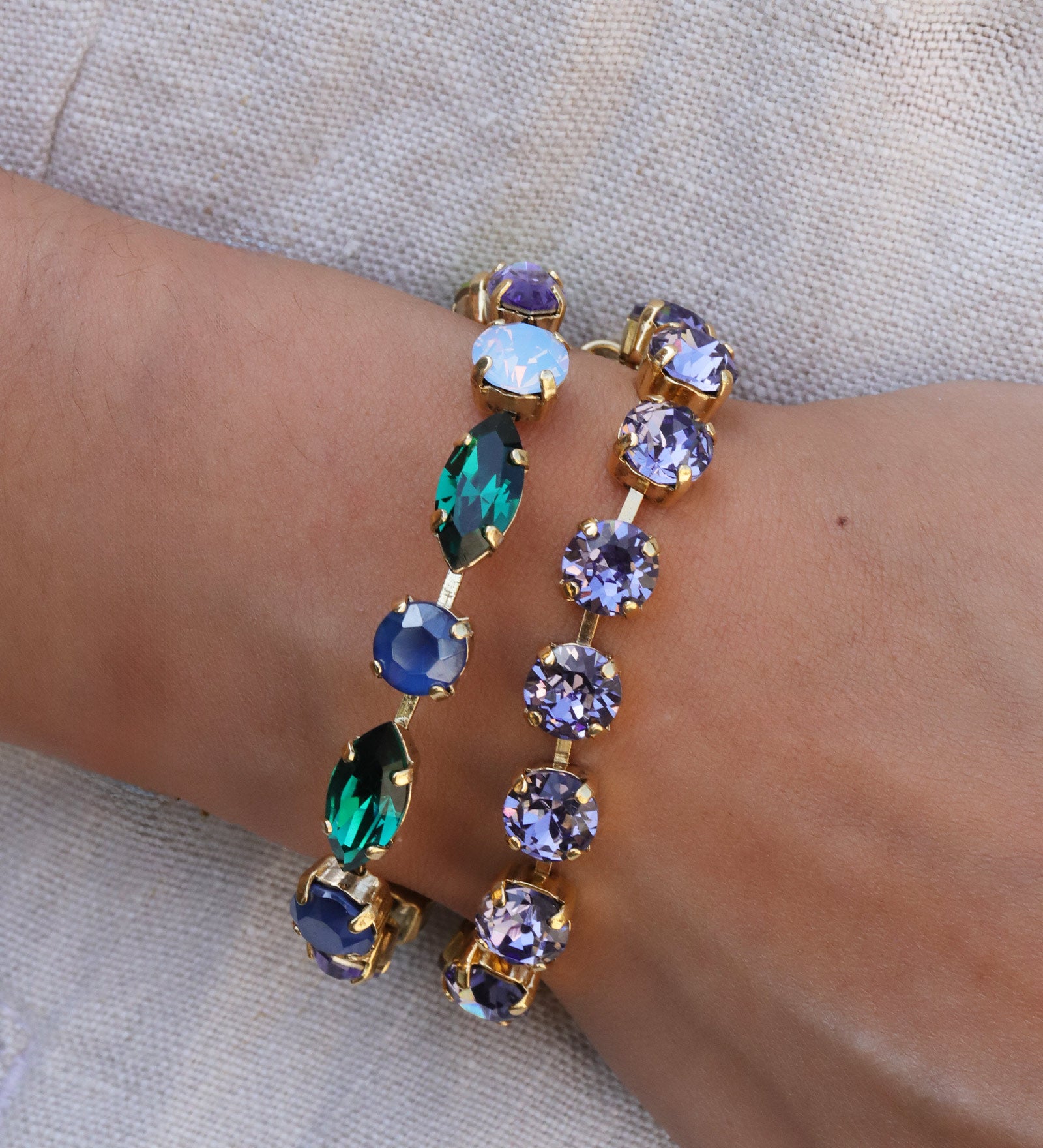 TOVA-Camren Bracelet-Bracelets-Gold Plated, Berry Mix Crystal-Blue Ruby Jewellery-Vancouver Canada