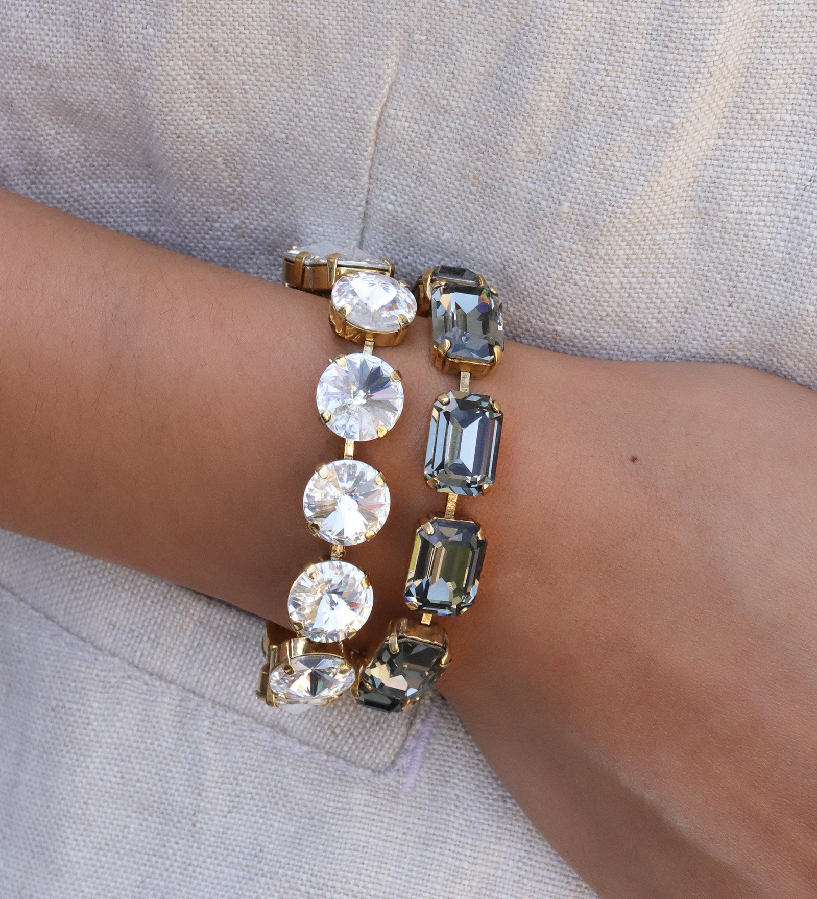 TOVA-Croatia Bracelet-Bracelets-Gold Plated, White Crystal-Blue Ruby Jewellery-Vancouver Canada