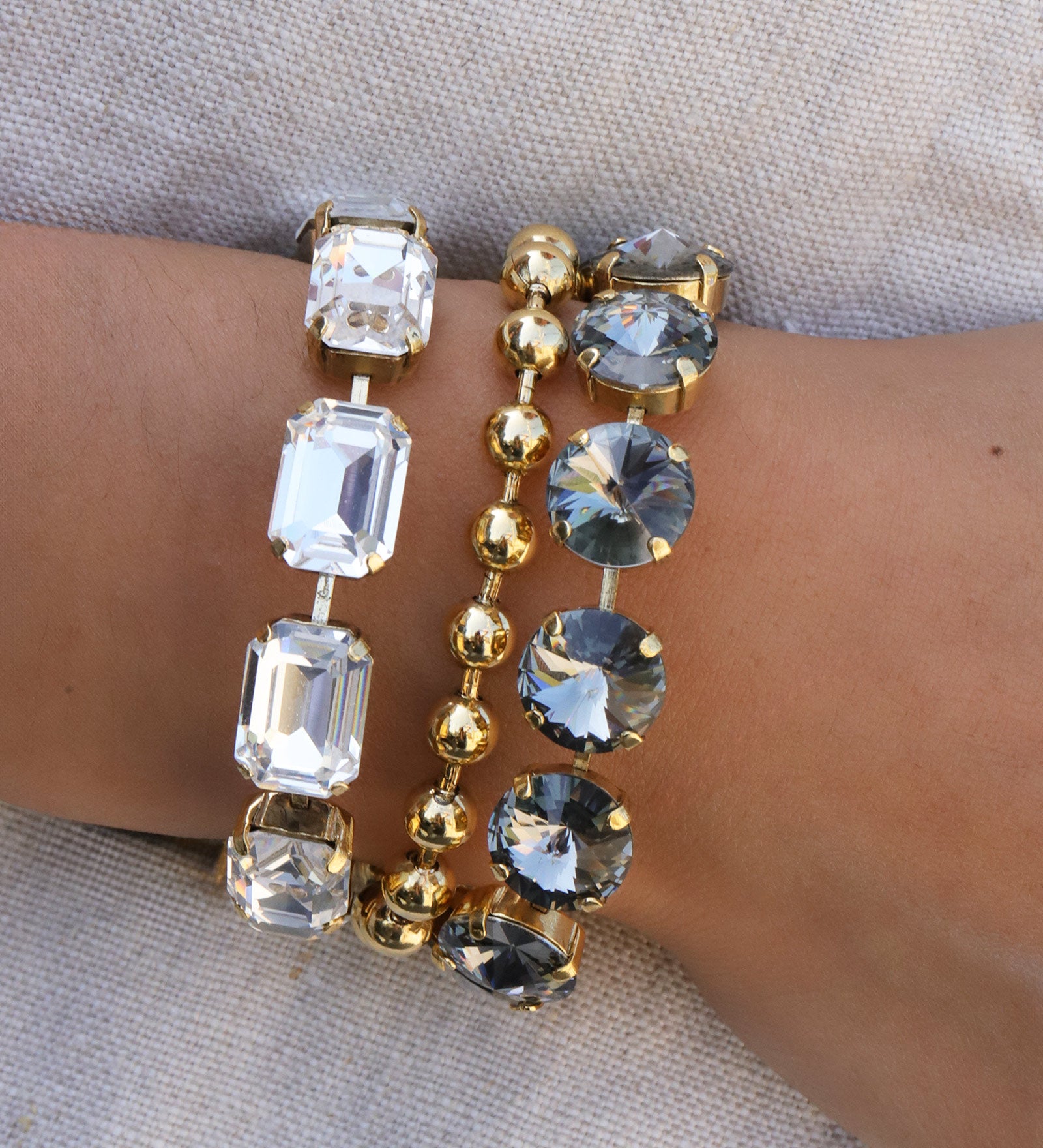 TOVA-Croatia Bracelet-Bracelets-Gold Plated, Black Diamond Crystal-Blue Ruby Jewellery-Vancouver Canada