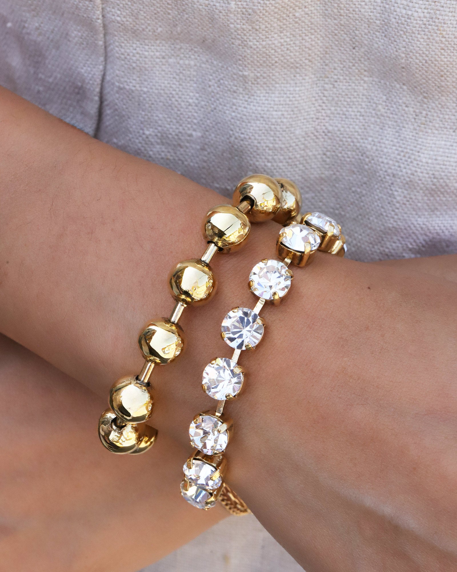 TOVA-Oakland Bracelet-Bracelets-Gold Plated, White Crystal-Blue Ruby Jewellery-Vancouver Canada