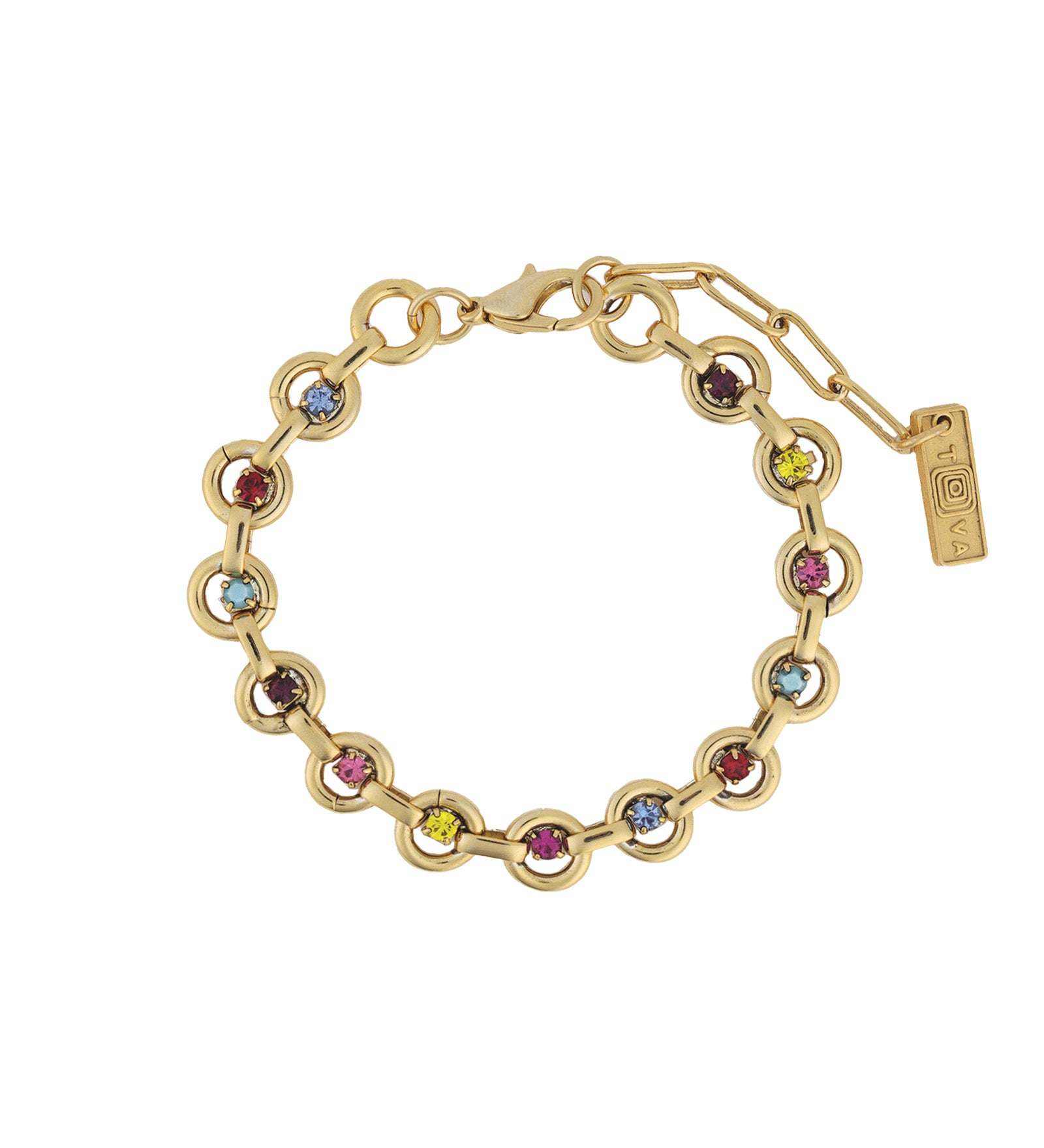 TOVA-Juniper Bracelet-Bracelets-14k Gold Plated, Rainbow Crystal-Blue Ruby Jewellery-Vancouver Canada