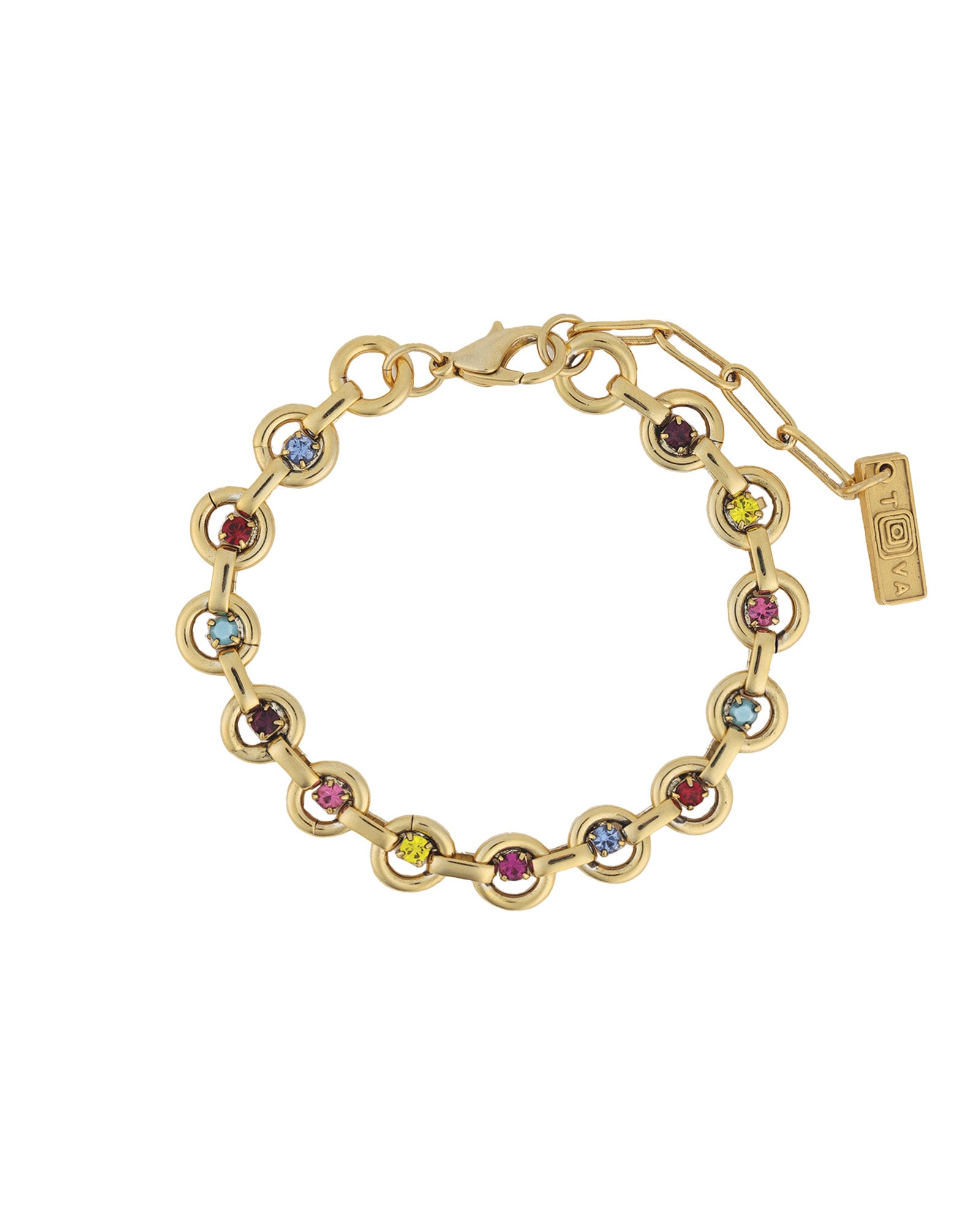 TOVA-Juniper Bracelet-Bracelets-14k Gold Plated, Rainbow Crystal-Blue Ruby Jewellery-Vancouver Canada