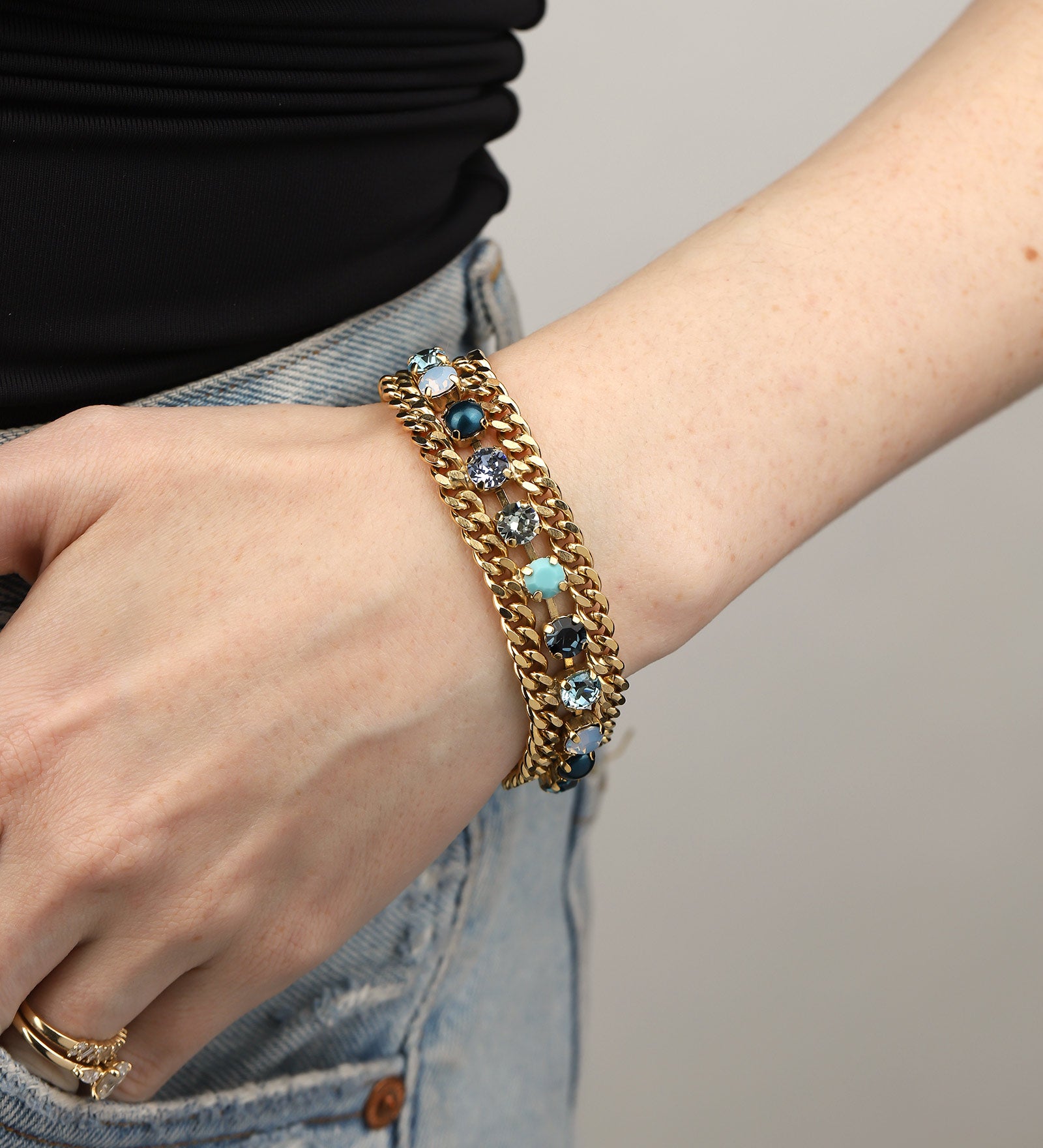 TOVA-Maeve Bracelet-Bracelets-Gold Plated, Blue Multi Crystal-Blue Ruby Jewellery-Vancouver Canada