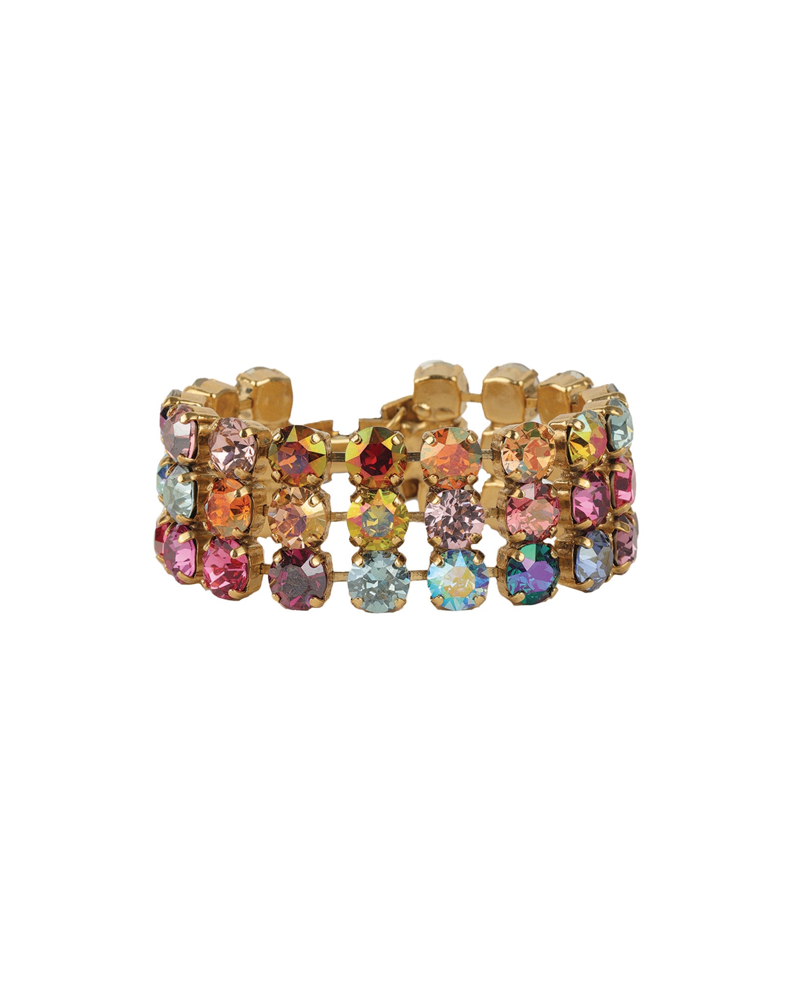 Mini Rainbow Ombre Bracelet 14k Gold Plated, Ombre Rainbow Crystal