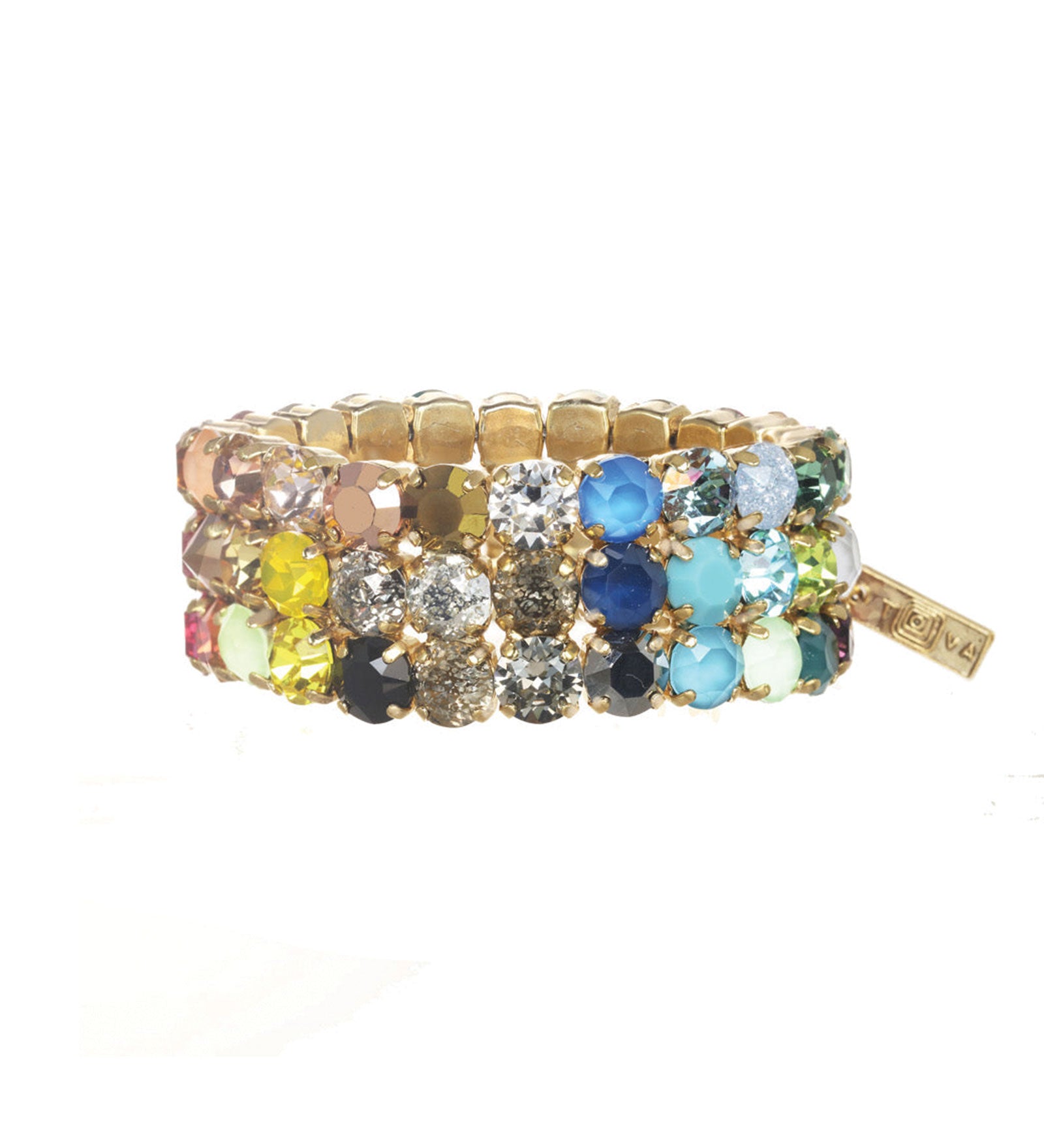 Olivia 3 Strand Bracelet Gold Plated, Rainbow Ombre Crystal