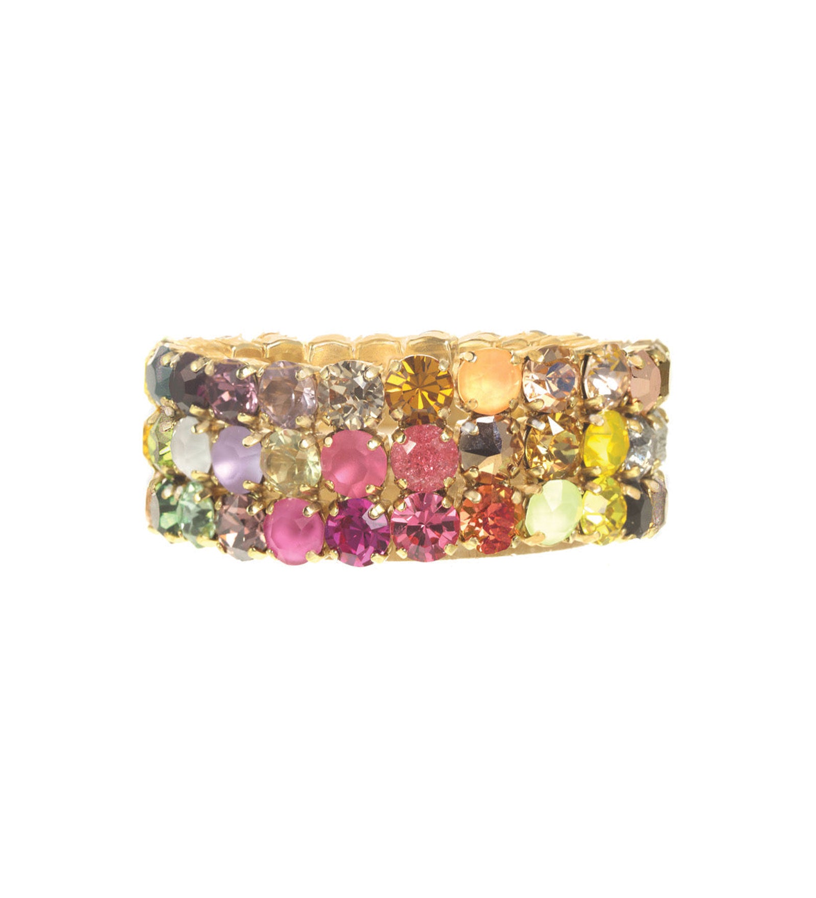 Olivia 3 Strand Bracelet Gold Plated, Rainbow Ombre Crystal