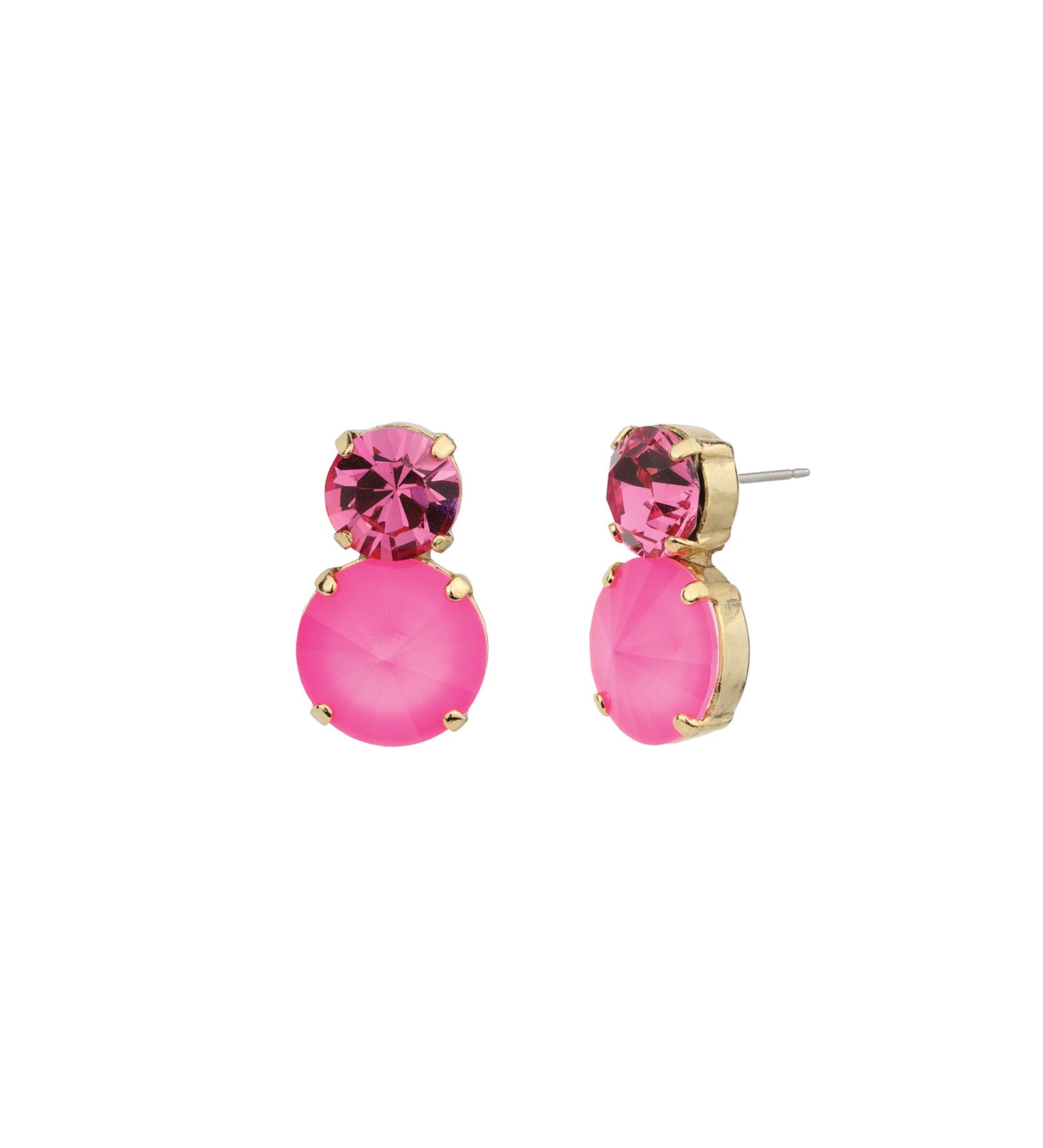 TOVA-Maegan Studs-Earrings-Gold Plated, Electric Pink Crystal-Blue Ruby Jewellery-Vancouver Canada