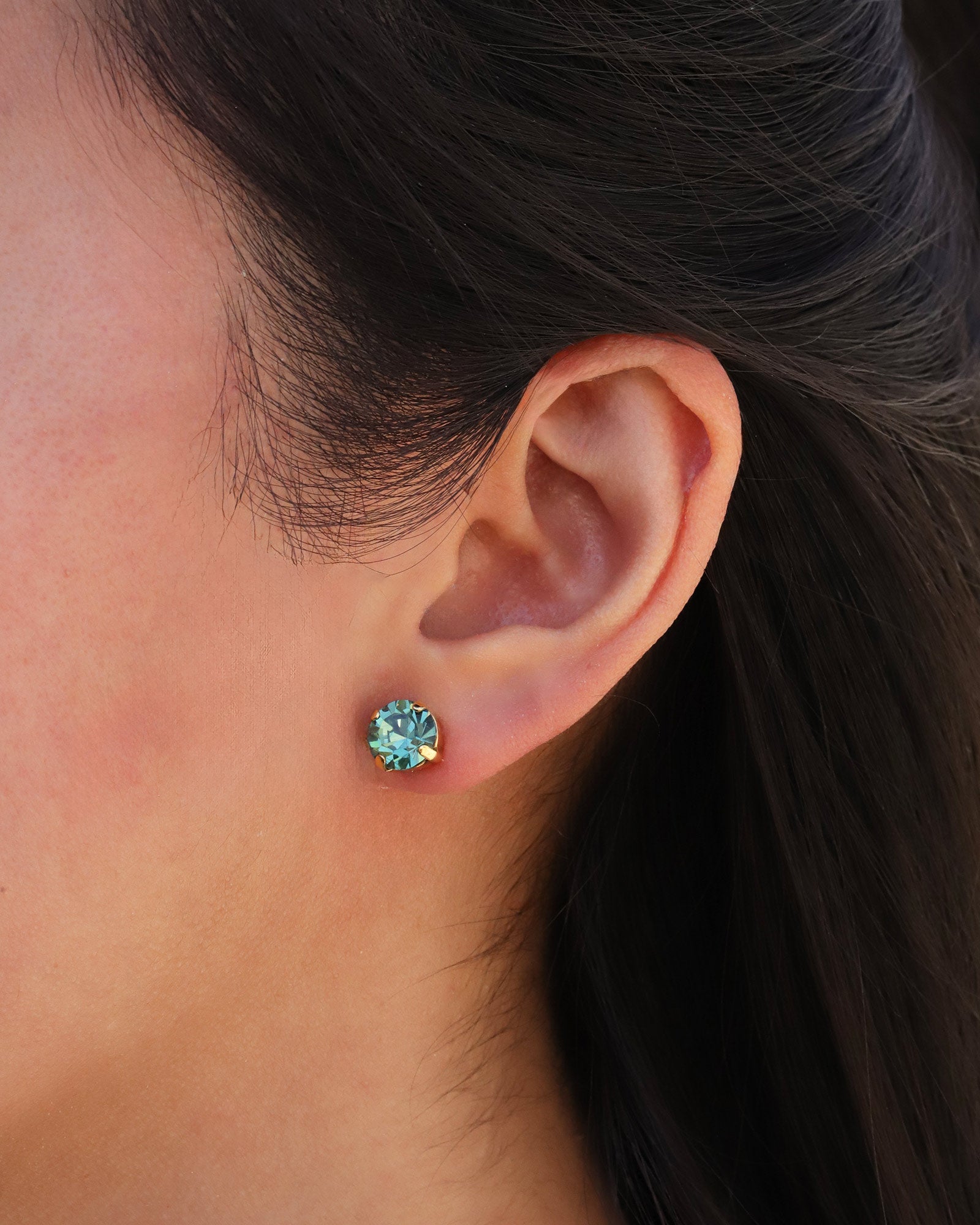 TOVA-Oakland Studs | 8mm-Earrings-Gold Plated, Erinite Crystal-Blue Ruby Jewellery-Vancouver Canada