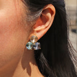 TOVA-Reya Studs-Earrings-Gold Plated, Aqua Champagne Crystal-Blue Ruby Jewellery-Vancouver Canada