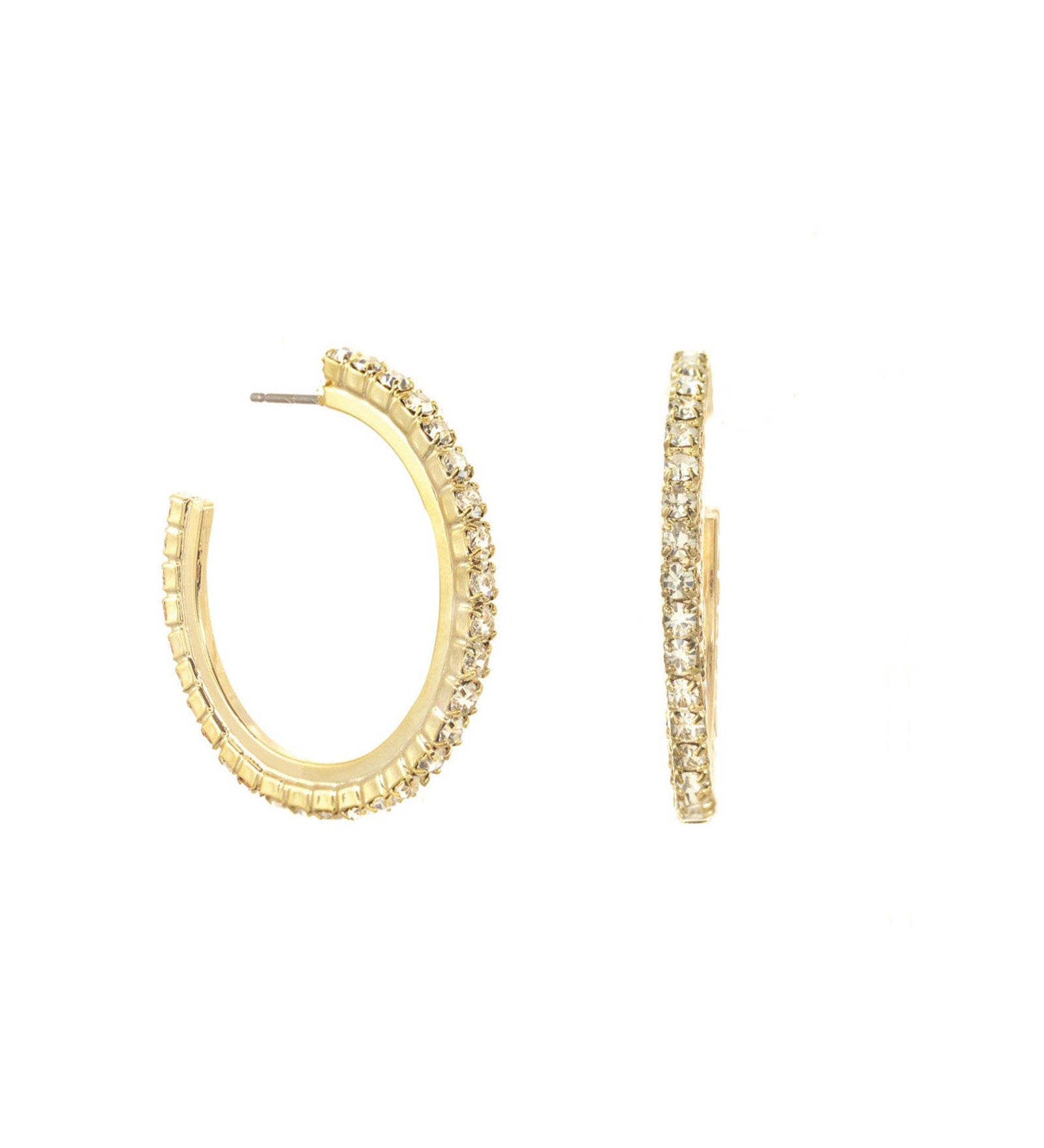 TOVA-Slim Hoops-Earrings-Gold Plated, White Crystal-Blue Ruby Jewellery-Vancouver Canada