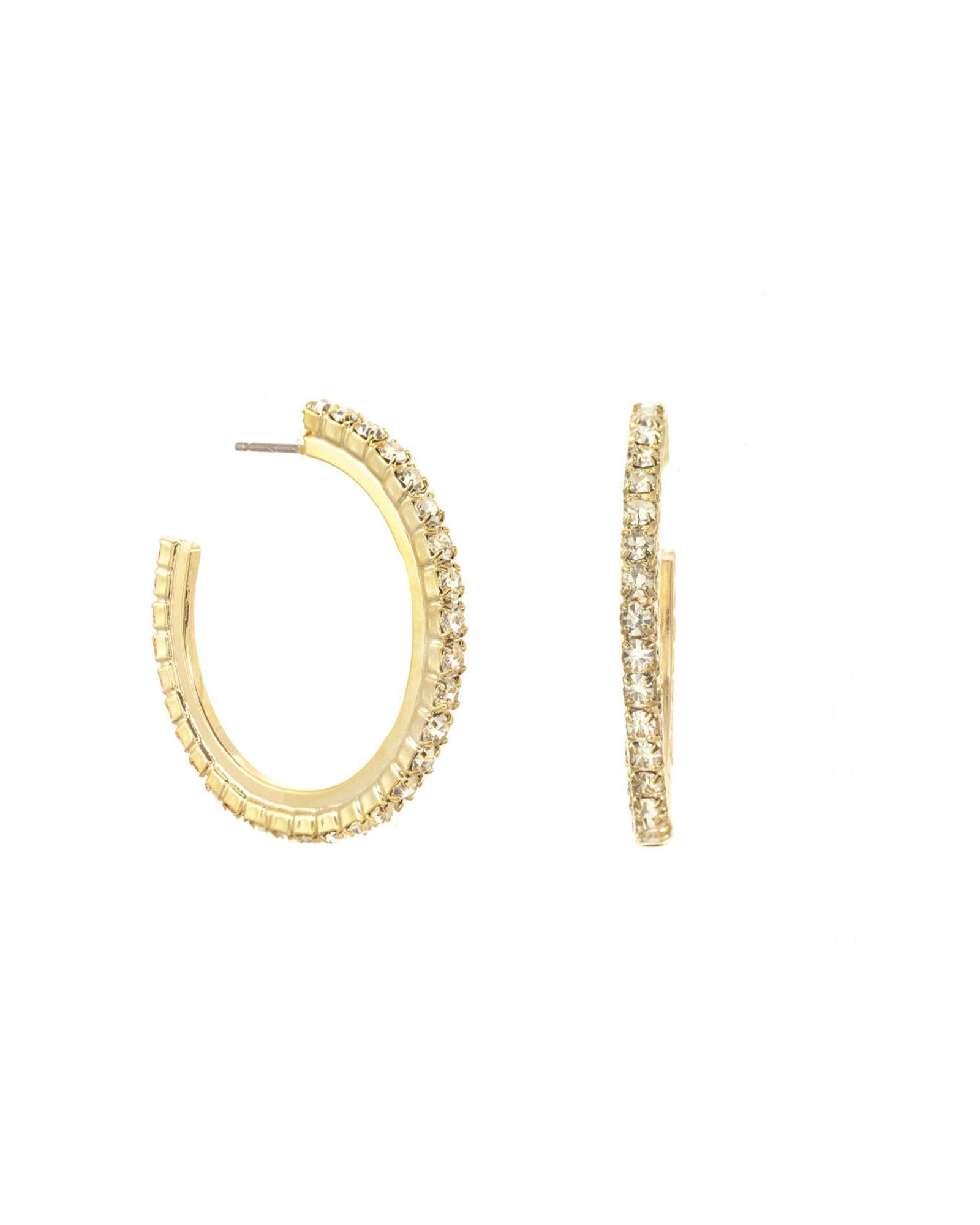 TOVA-Slim Hoops-Earrings-Gold Plated, White Crystal-Blue Ruby Jewellery-Vancouver Canada