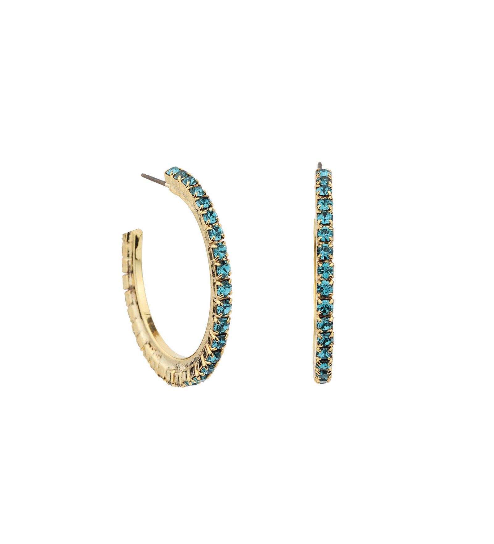 TOVA-Slim Hoops-Earrings-Gold Plated, Indicolite Crystal-Blue Ruby Jewellery-Vancouver Canada