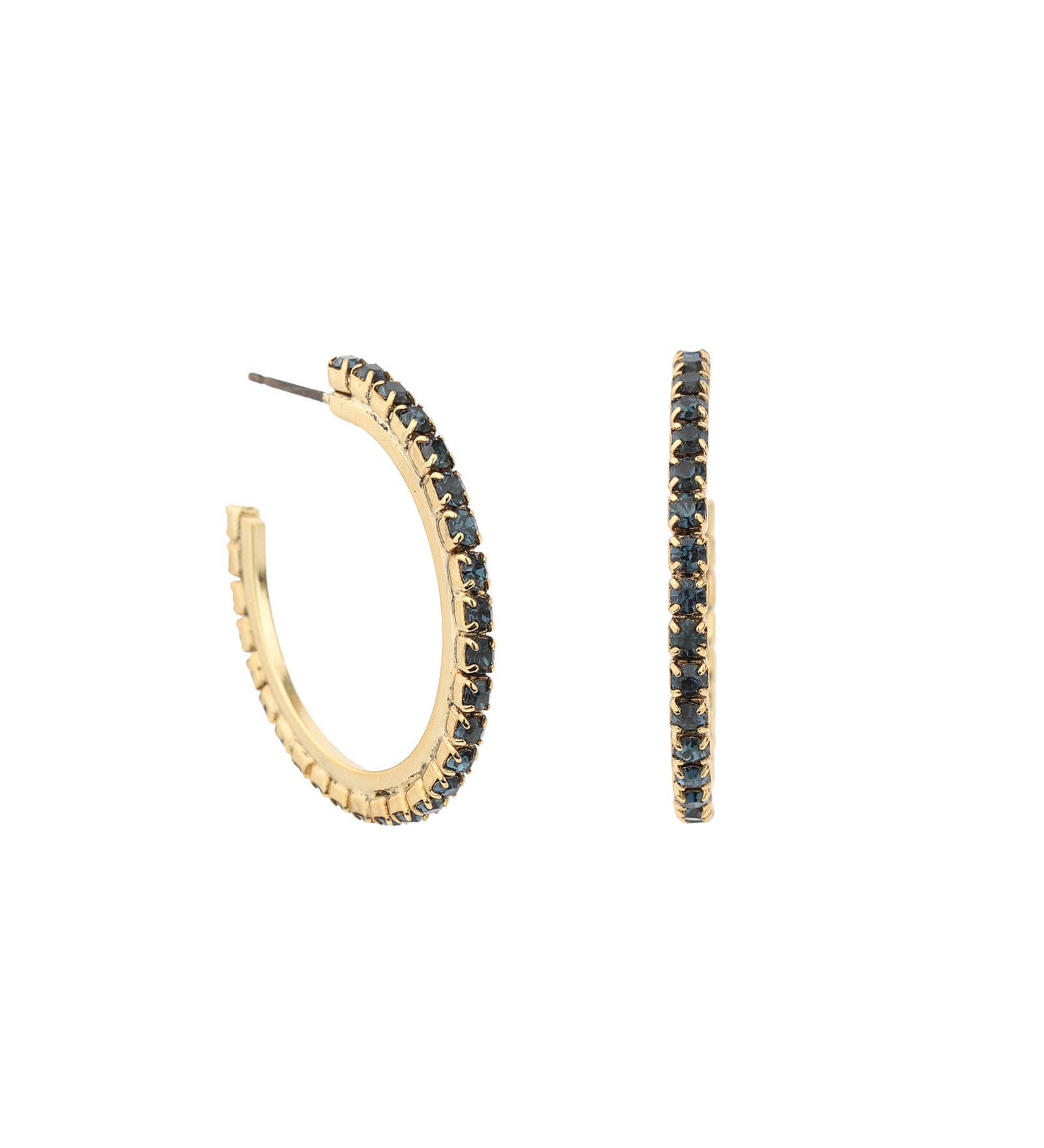 TOVA-Slim Hoops-Earrings-Gold Plated, Indian Sapphire Crystal-Blue Ruby Jewellery-Vancouver Canada