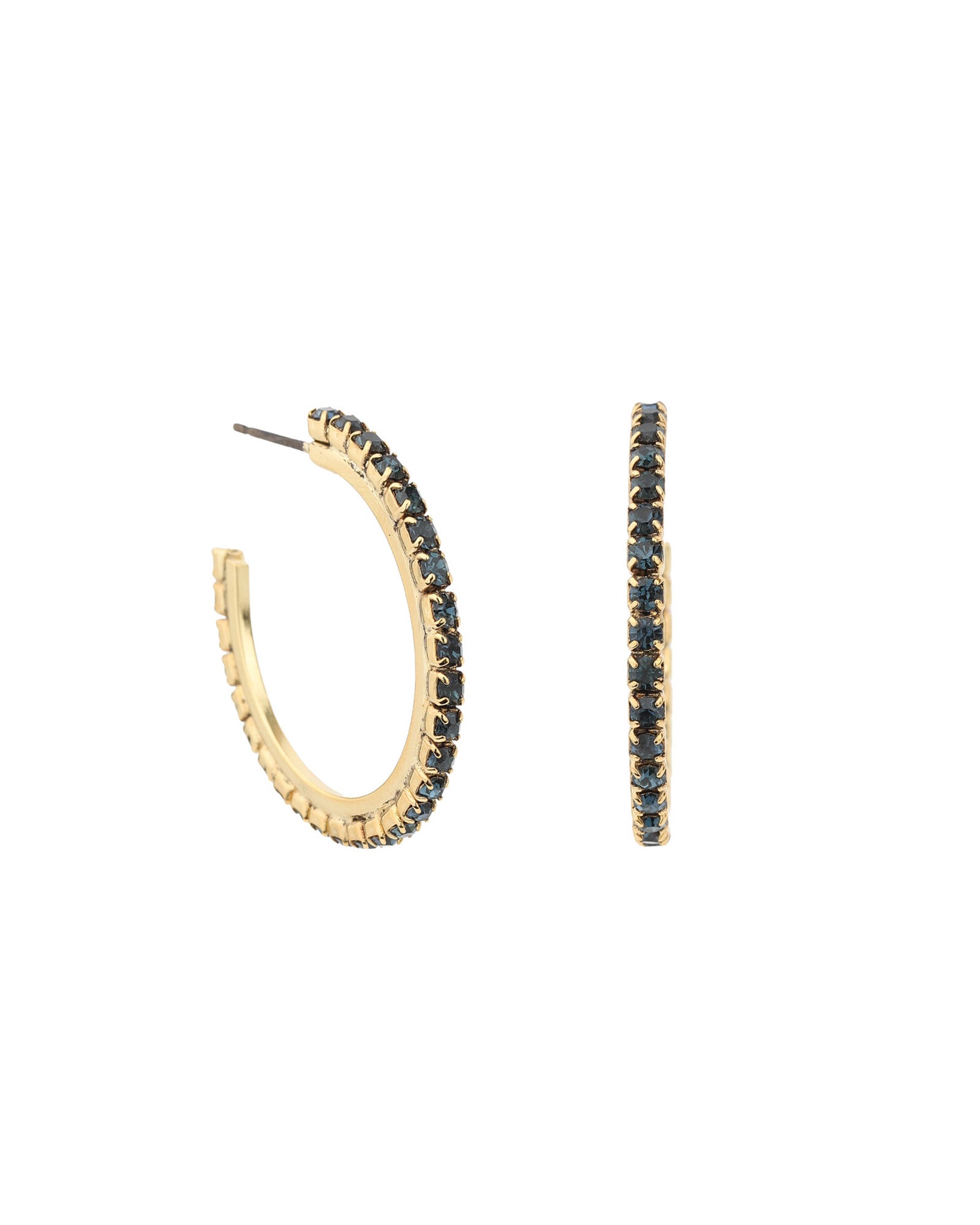 TOVA-Slim Hoops-Earrings-Gold Plated, Indian Sapphire Crystal-Blue Ruby Jewellery-Vancouver Canada