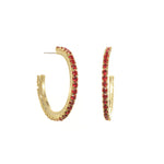 TOVA-Slim Hoops-Earrings-Gold Plated, Red Crystal-Blue Ruby Jewellery-Vancouver Canada