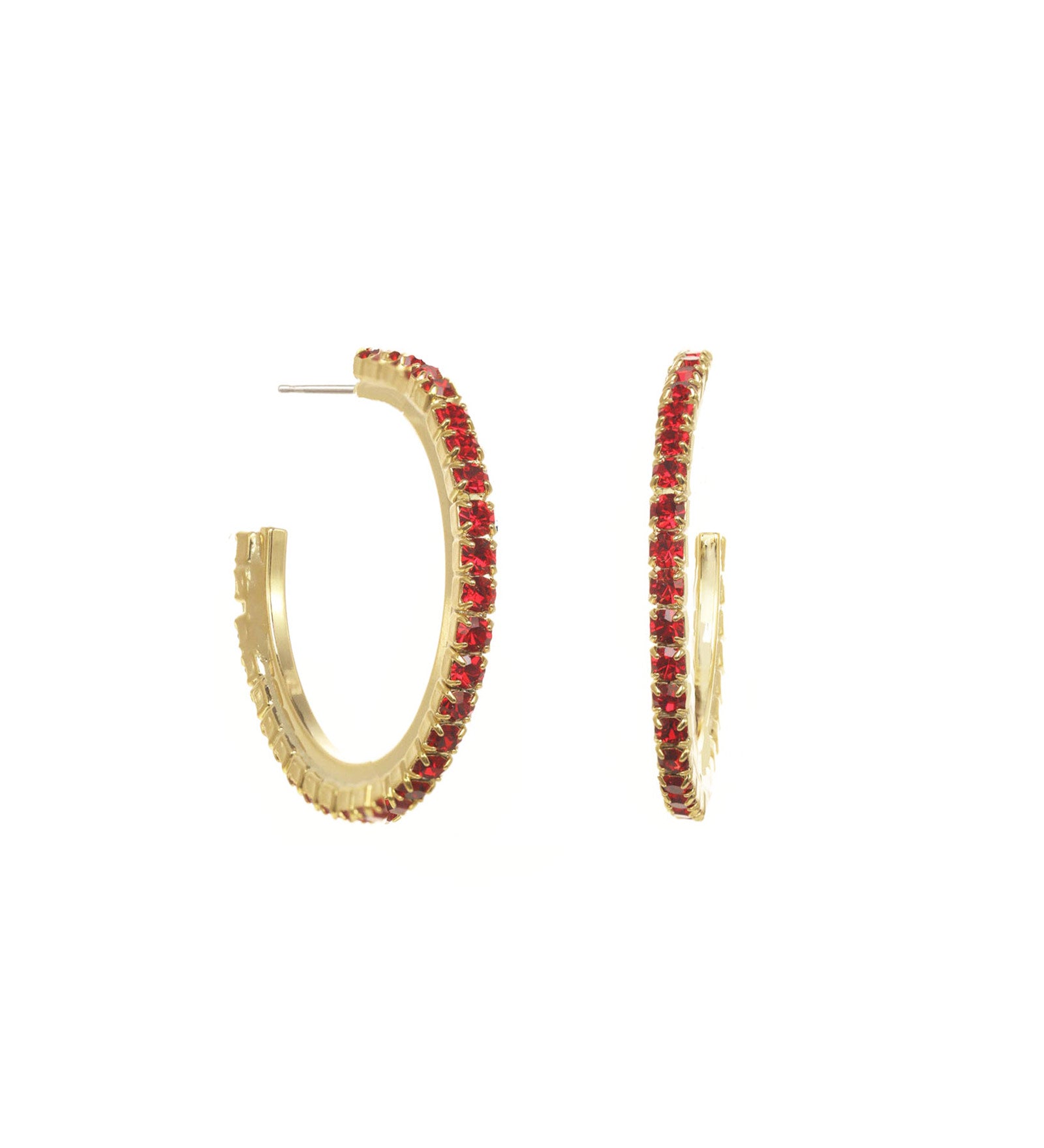 TOVA-Slim Hoops-Earrings-Gold Plated, Red Crystal-Blue Ruby Jewellery-Vancouver Canada