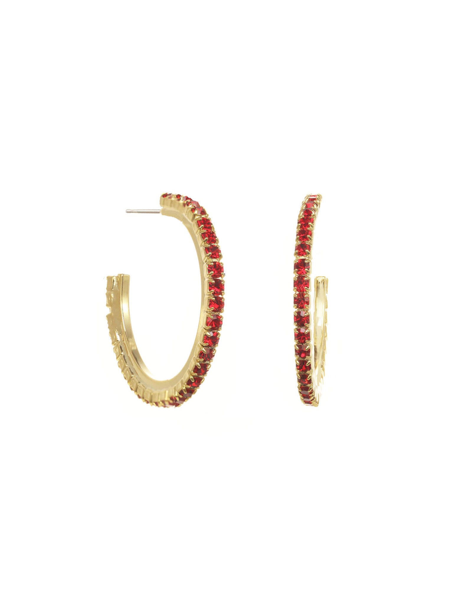 TOVA-Slim Hoops-Earrings-Gold Plated, Red Crystal-Blue Ruby Jewellery-Vancouver Canada