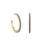 TOVA-Slim Hoops-Earrings-Gold Plated, Tanzanite Crystal-Blue Ruby Jewellery-Vancouver Canada