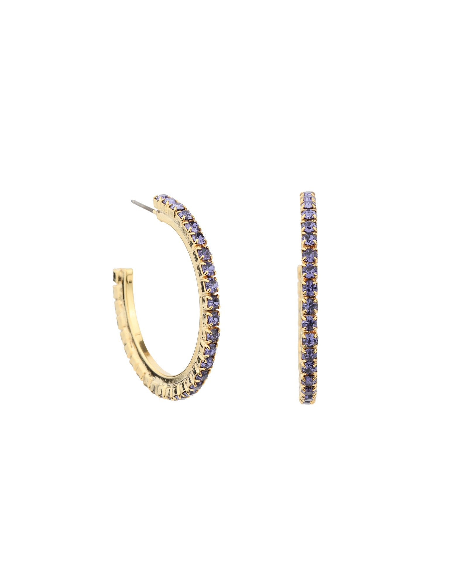 TOVA-Slim Hoops-Earrings-Gold Plated, Tanzanite Crystal-Blue Ruby Jewellery-Vancouver Canada