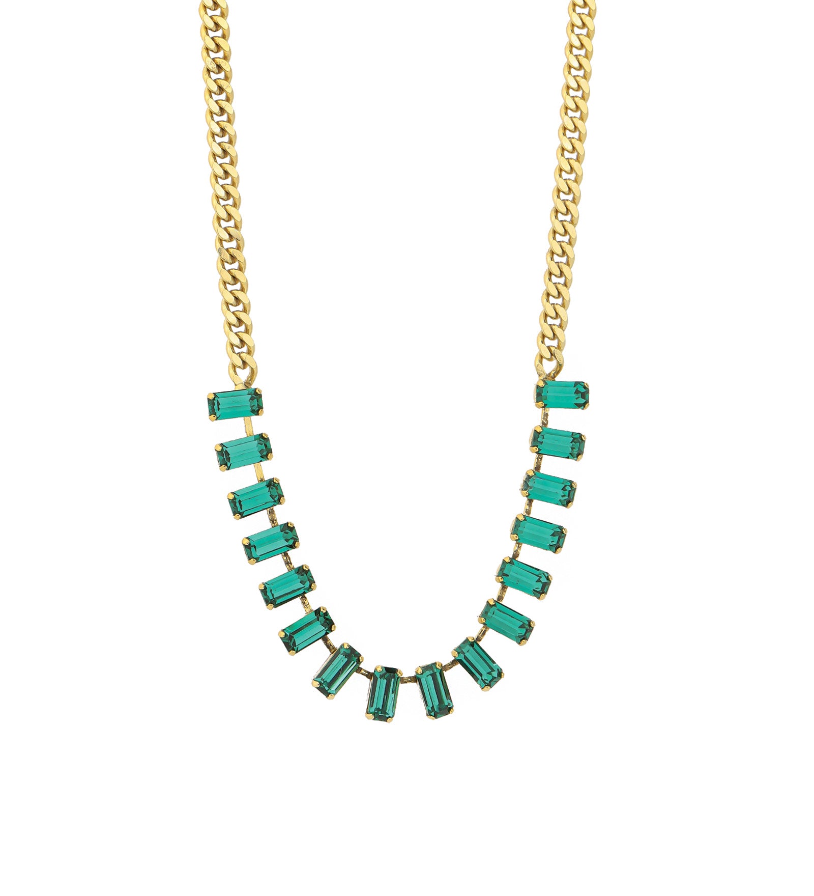 TOVA-Chrysanthi Necklace-Necklaces-14k Gold Plated, Emerald Crystal-Blue Ruby Jewellery-Vancouver Canada