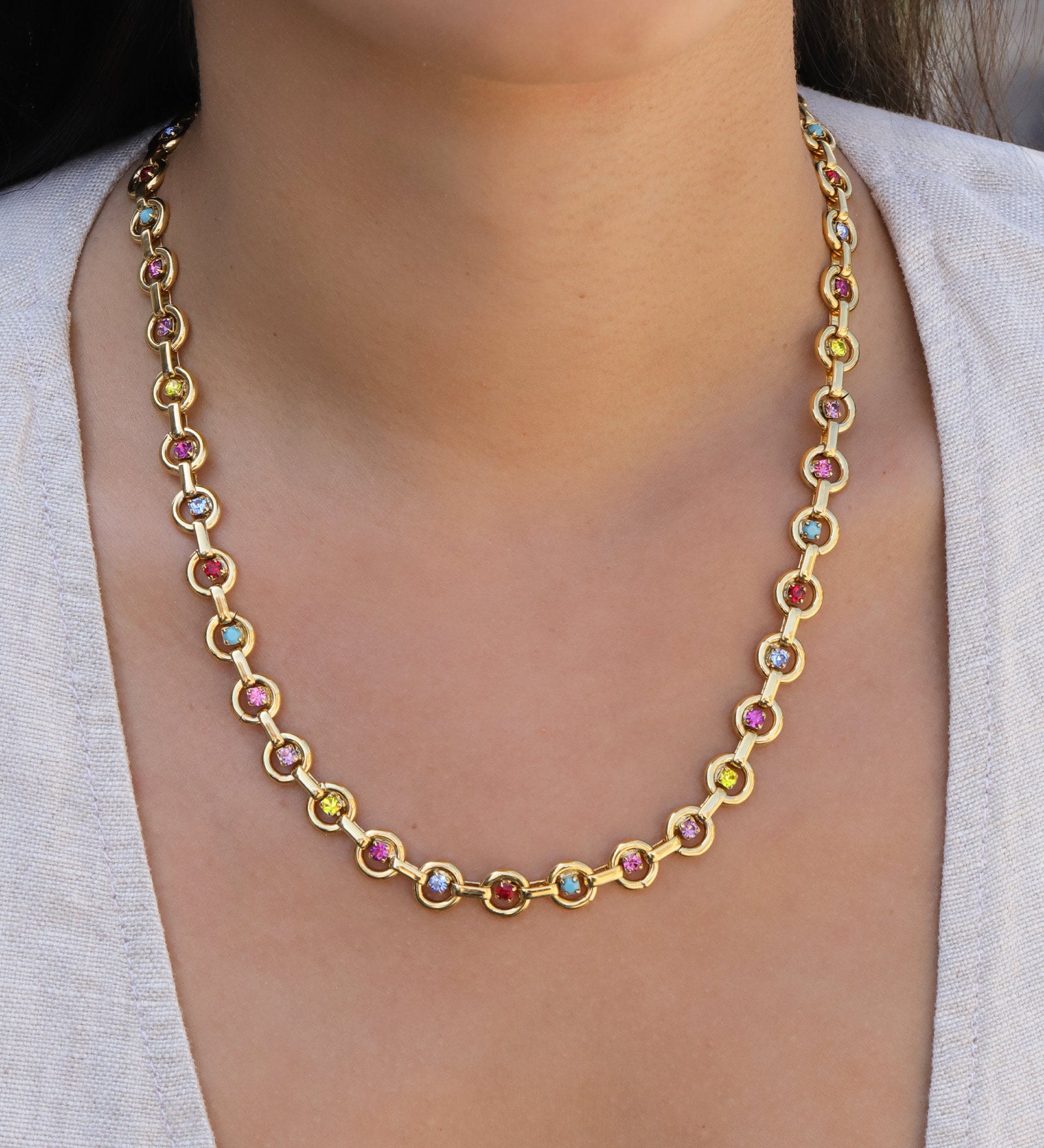 TOVA-Juniper Necklace-Necklaces-Gold Plated, Multi Crystal-Blue Ruby Jewellery-Vancouver Canada