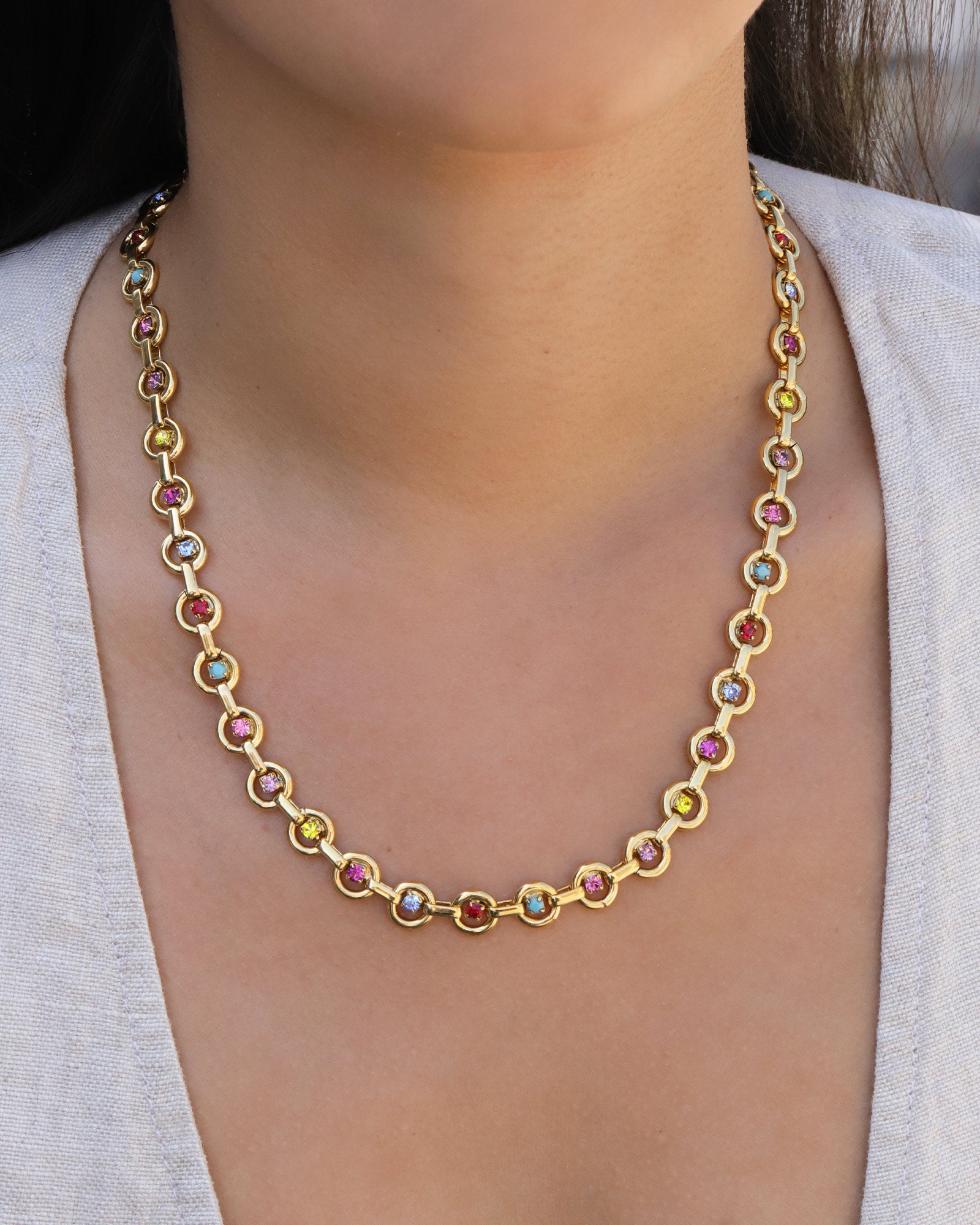 TOVA-Juniper Necklace-Necklaces-Gold Plated, Multi Crystal-Blue Ruby Jewellery-Vancouver Canada