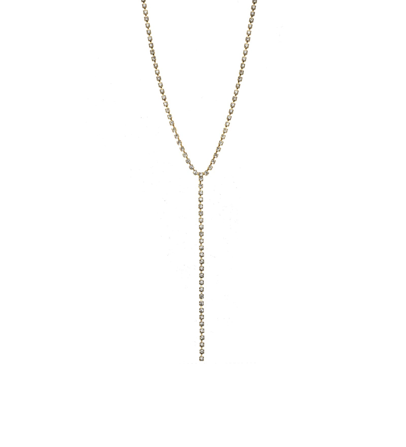 Kassandra Lariat Necklace Gold Plated, White Crystal