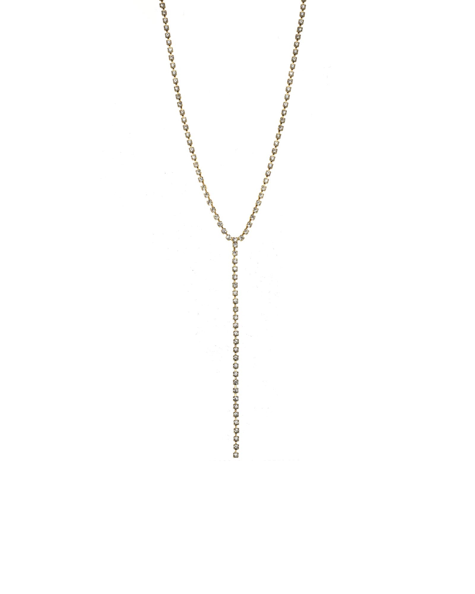 Kassandra Lariat Necklace Gold Plated, White Crystal