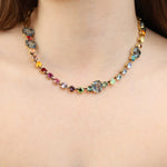 TOVA-Mini Aaralyn Necklace-Necklaces-Gold Plated, Rainbow Ombre Crystal-Blue Ruby Jewellery-Vancouver Canada