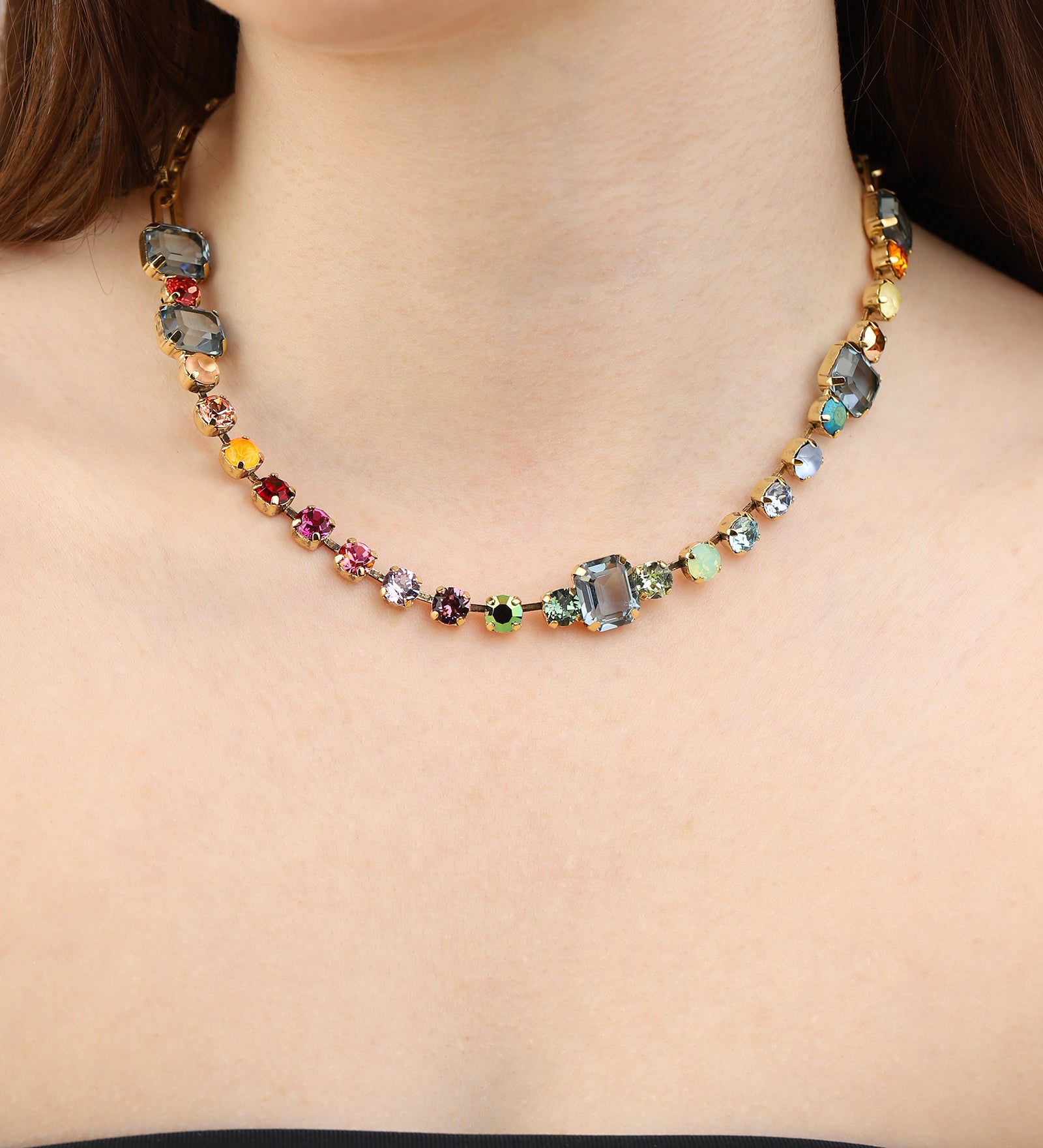 TOVA-Mini Aaralyn Necklace-Necklaces-Gold Plated, Rainbow Ombre Crystal-Blue Ruby Jewellery-Vancouver Canada